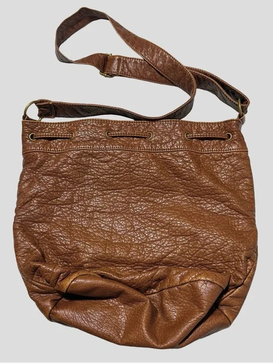 AEROPOSTALE Slouchy Boho Drawstring Bucket Bag Brown Textured - Picture 3 of 7